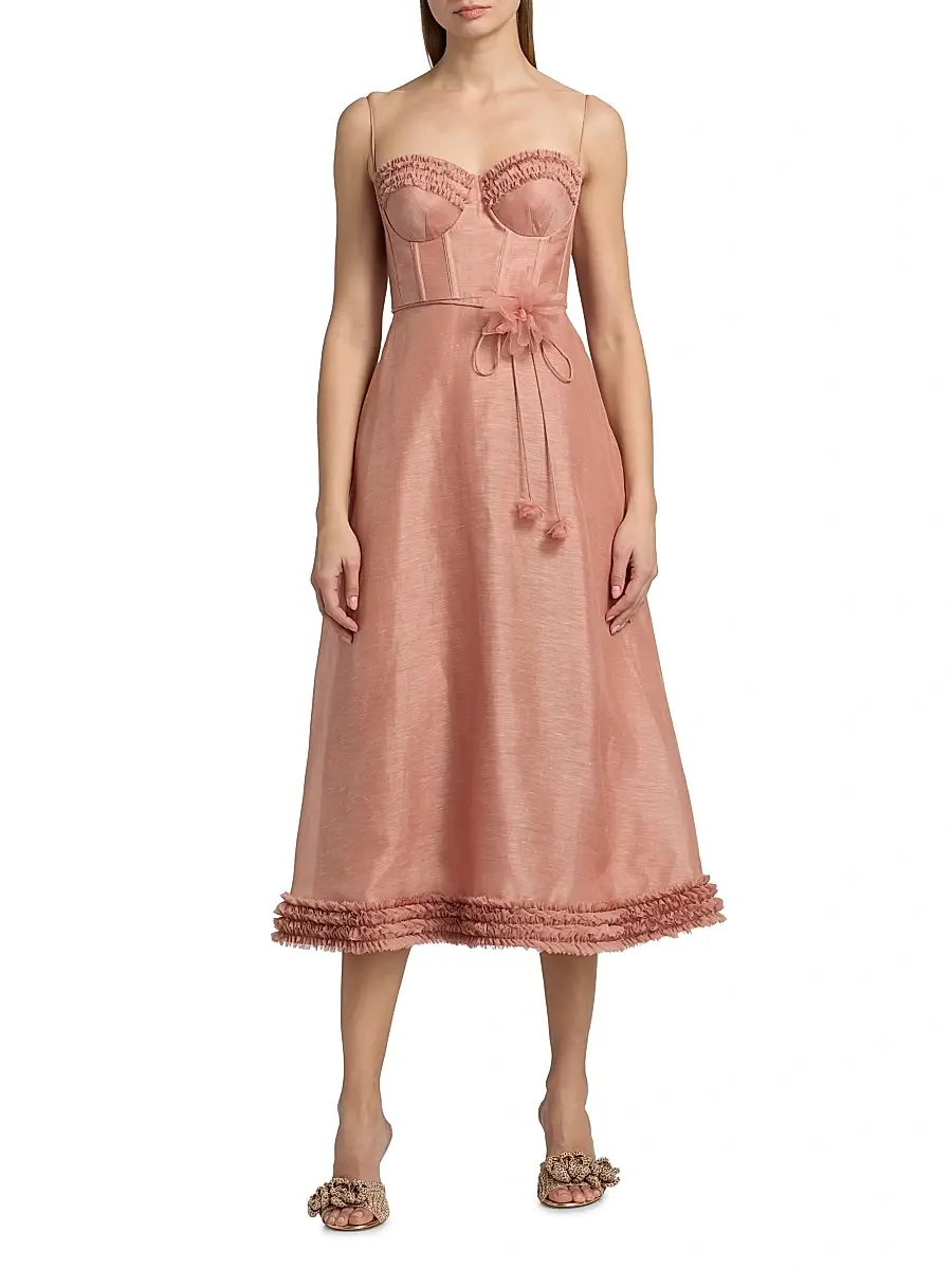 Zimmermann Women's Luna Floral Ruffle Linen-Silk Midi-Dress | Thumbnail 3