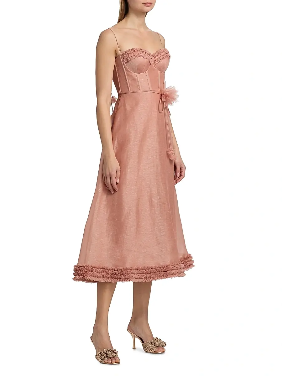 Zimmermann Women's Luna Floral Ruffle Linen-Silk Midi-Dress | Thumbnail 4