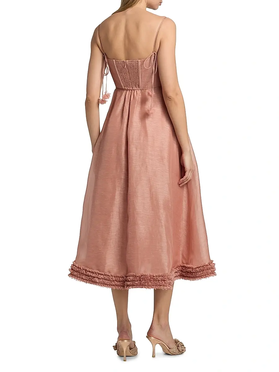Zimmermann Women's Luna Floral Ruffle Linen-Silk Midi-Dress | Thumbnail 5