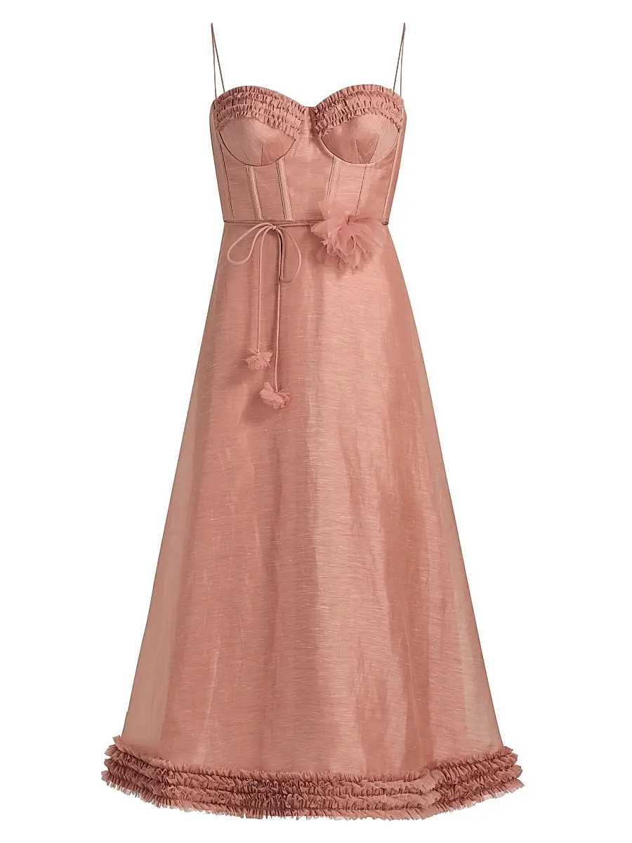 Zimmermann Women's Luna Floral Ruffle Linen-Silk Midi-Dress - Peony - Size 8 | Image 1 Zimmermann Women's Luna Floral Ruffle Linen-Silk Midi-Dress - Peony - Size 8 | Image 1