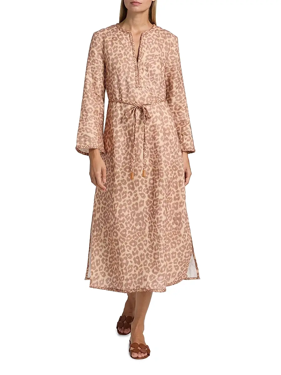 Zimmermann Women's Awaken Leopard-Print Linen Midi-Dress | Thumbnail 2 Zimmermann Women's Awaken Leopard-Print Linen Midi-Dress | Thumbnail 2
