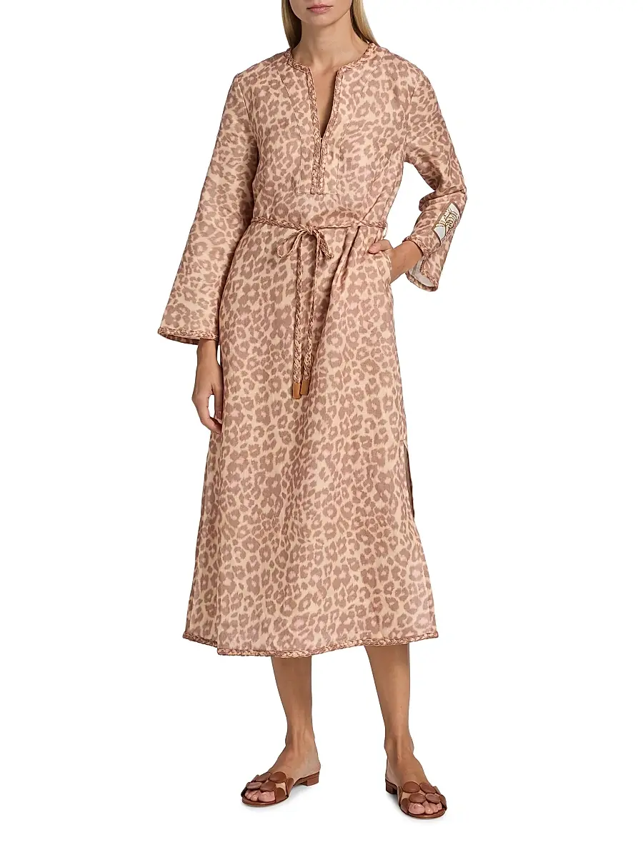 Zimmermann Women's Awaken Leopard-Print Linen Midi-Dress | Thumbnail 3 Zimmermann Women's Awaken Leopard-Print Linen Midi-Dress | Thumbnail 3