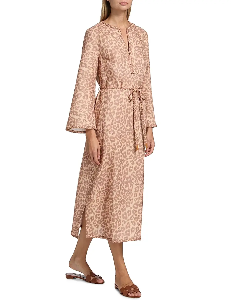 Zimmermann Women's Awaken Leopard-Print Linen Midi-Dress | Thumbnail 4 Zimmermann Women's Awaken Leopard-Print Linen Midi-Dress | Thumbnail 4