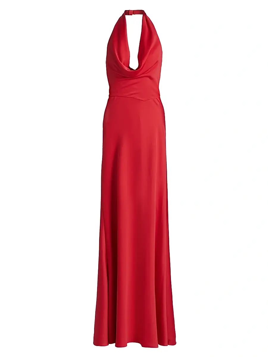Halston Women's Marcheline Crêpe Halterneck Gown - Sangria | Image 1 Halston Women's Marcheline Crêpe Halterneck Gown - Sangria | Image 1