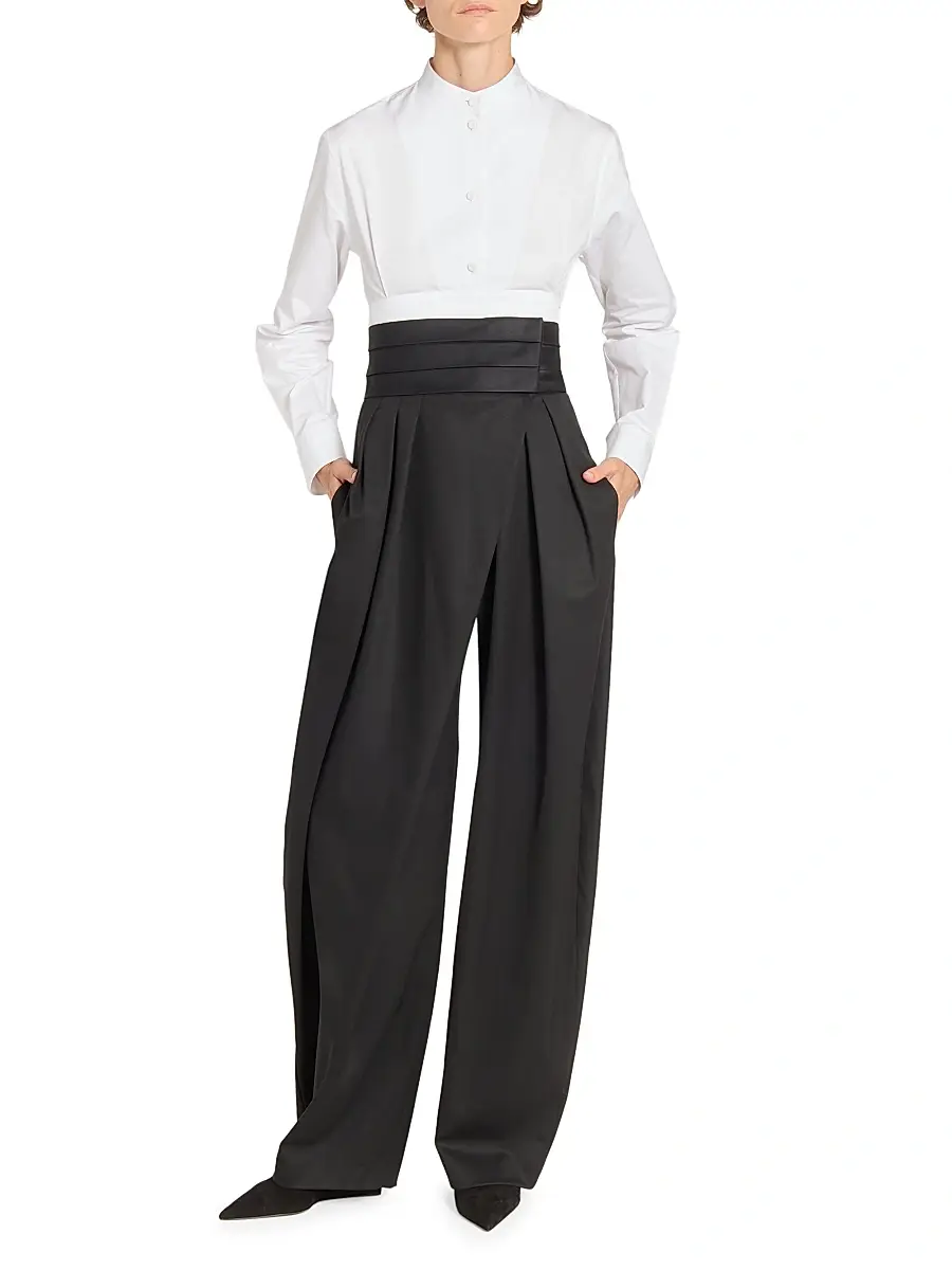 Alaïa Women's Tux Wool Barrel-Leg Pants | Thumbnail 2 Alaïa Women's Tux Wool Barrel-Leg Pants | Thumbnail 2