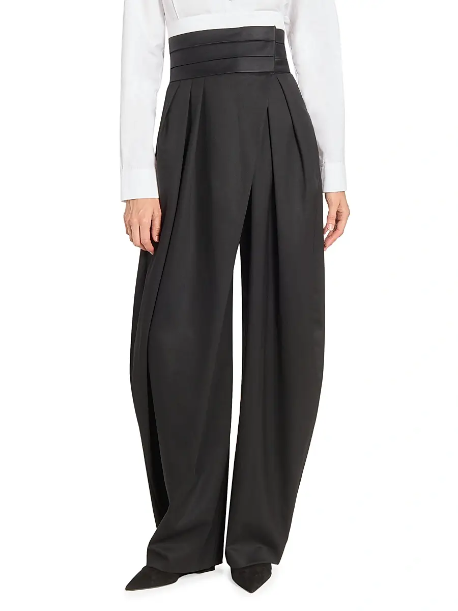 Alaïa Women's Tux Wool Barrel-Leg Pants | Thumbnail 3 Alaïa Women's Tux Wool Barrel-Leg Pants | Thumbnail 3