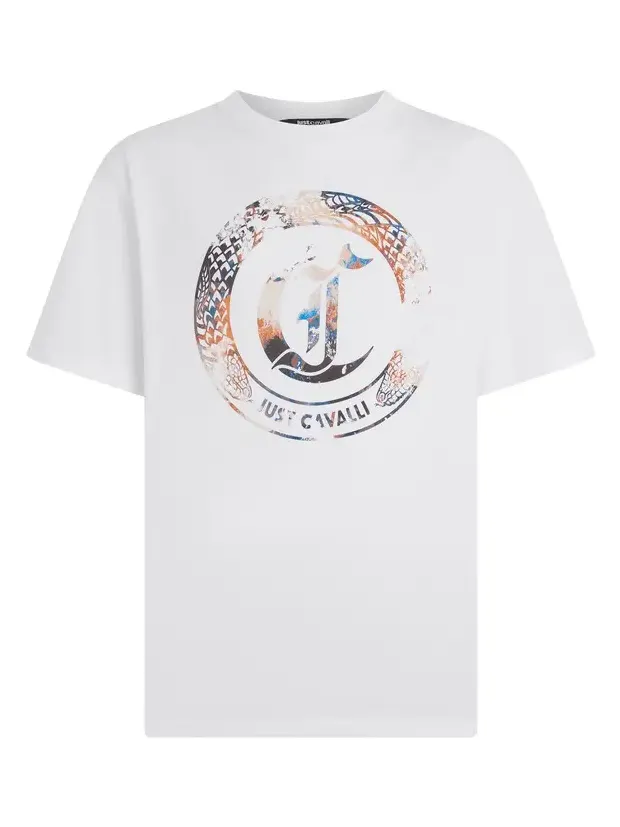 Roberto Cavalli White T-Shirt with JC Monogram and Logo
