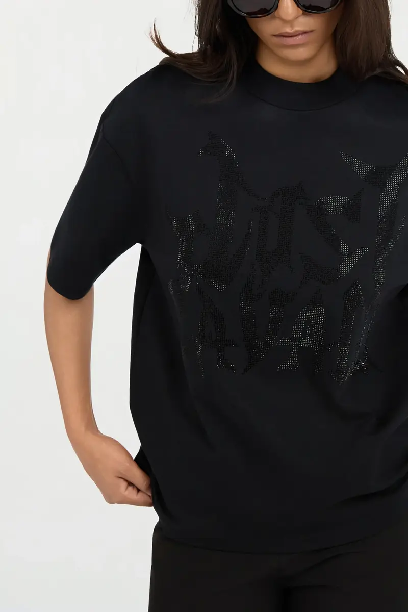 Roberto Cavalli Just Cavalli Black T-Shirt with Rhinestone Logo | Thumbnail 4 Roberto Cavalli Just Cavalli Black T-Shirt with Rhinestone Logo | Thumbnail 4