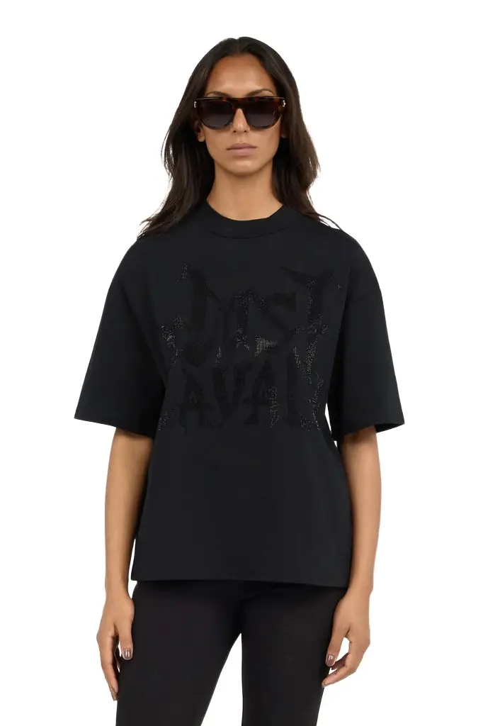 Roberto Cavalli Just Cavalli Black T-Shirt with Rhinestone Logo