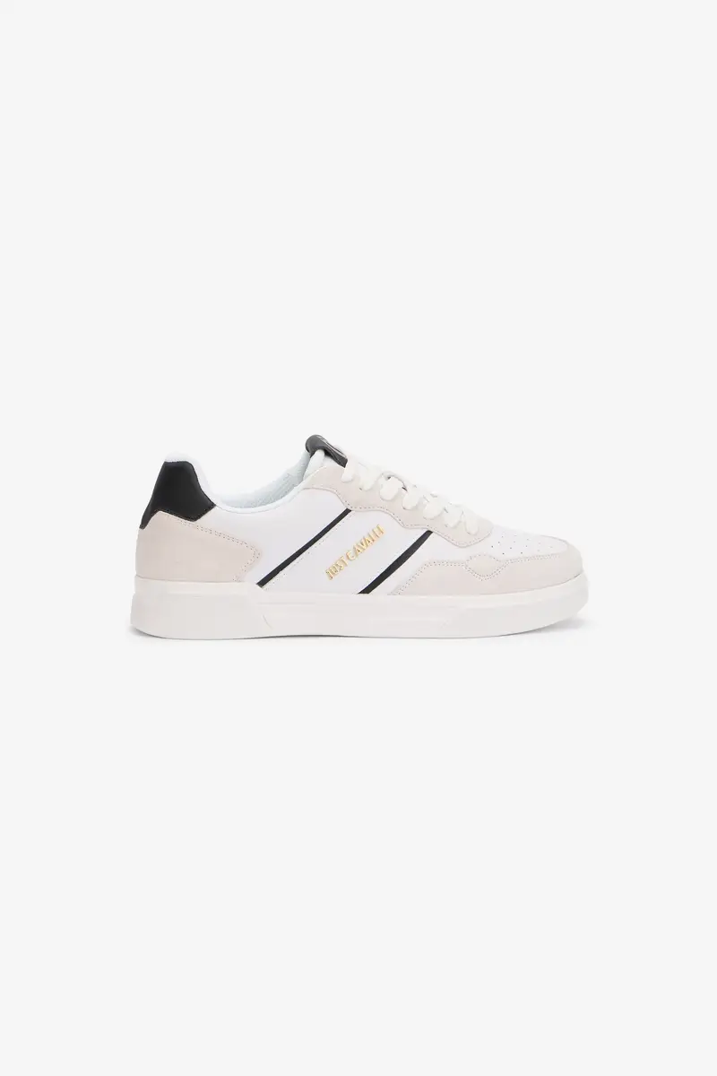 Roberto Cavalli White Leather Sneakers With Suede Inserts | Thumbnail 2 Roberto Cavalli White Leather Sneakers With Suede Inserts | Thumbnail 2