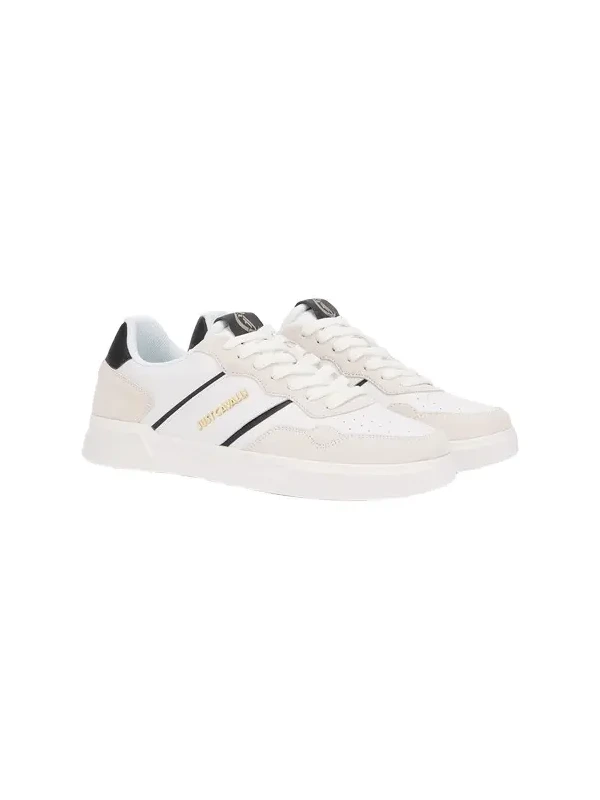 Roberto Cavalli White Leather Sneakers With Suede Inserts