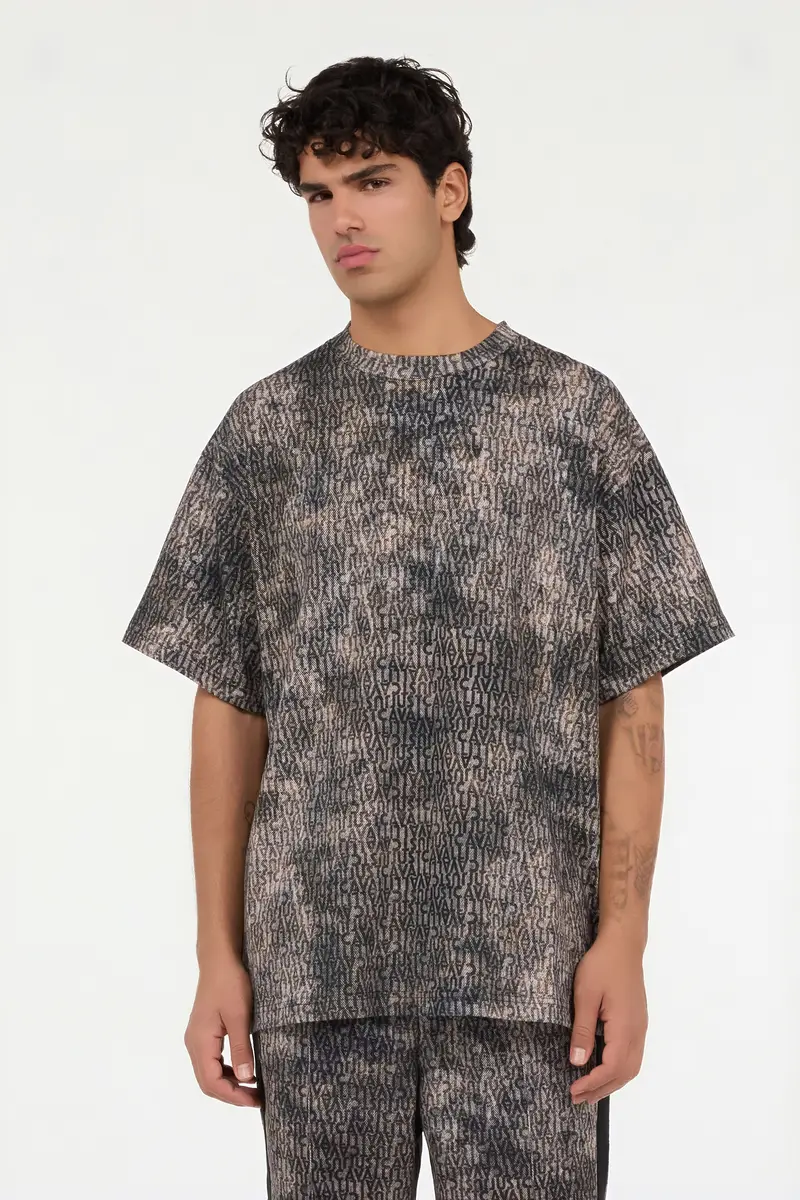 Roberto Cavalli Faded Effect T-Shirt with All-Over Lettering | Thumbnail 2