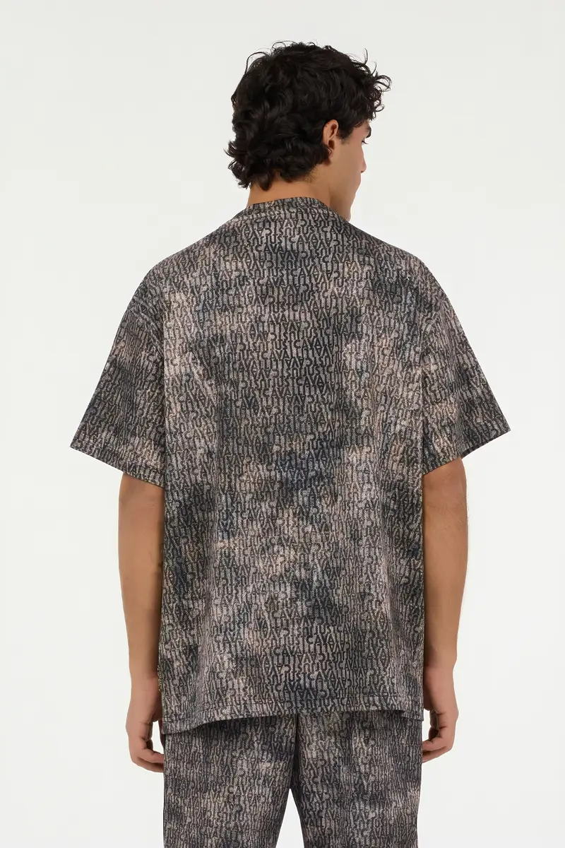 Roberto Cavalli Faded Effect T-Shirt with All-Over Lettering | Thumbnail 3