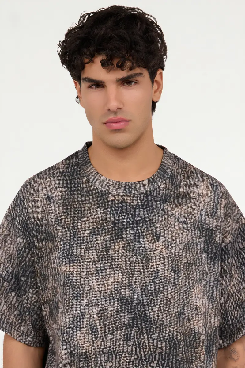 Roberto Cavalli Faded Effect T-Shirt with All-Over Lettering | Thumbnail 5