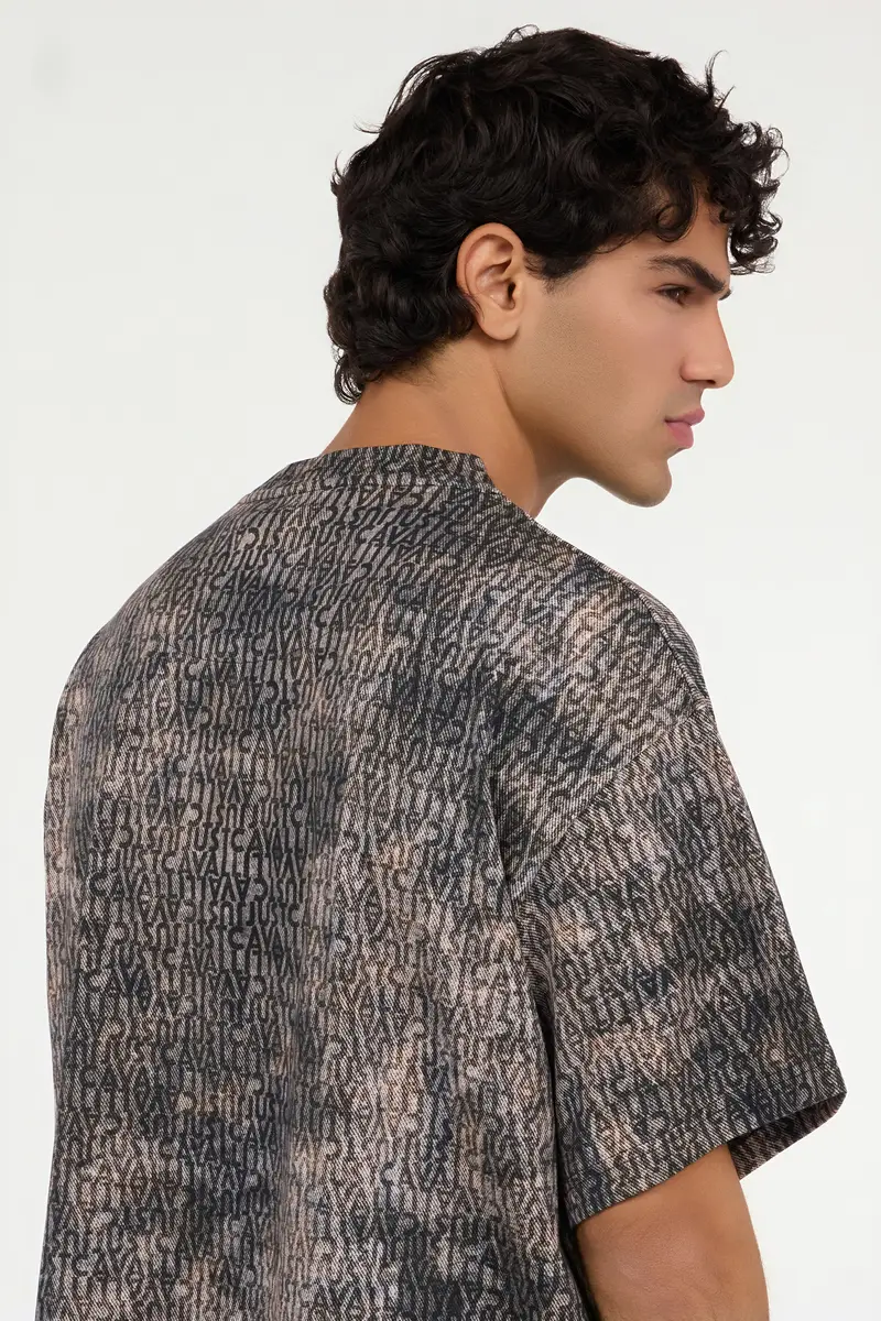 Roberto Cavalli Faded Effect T-Shirt with All-Over Lettering | Thumbnail 6