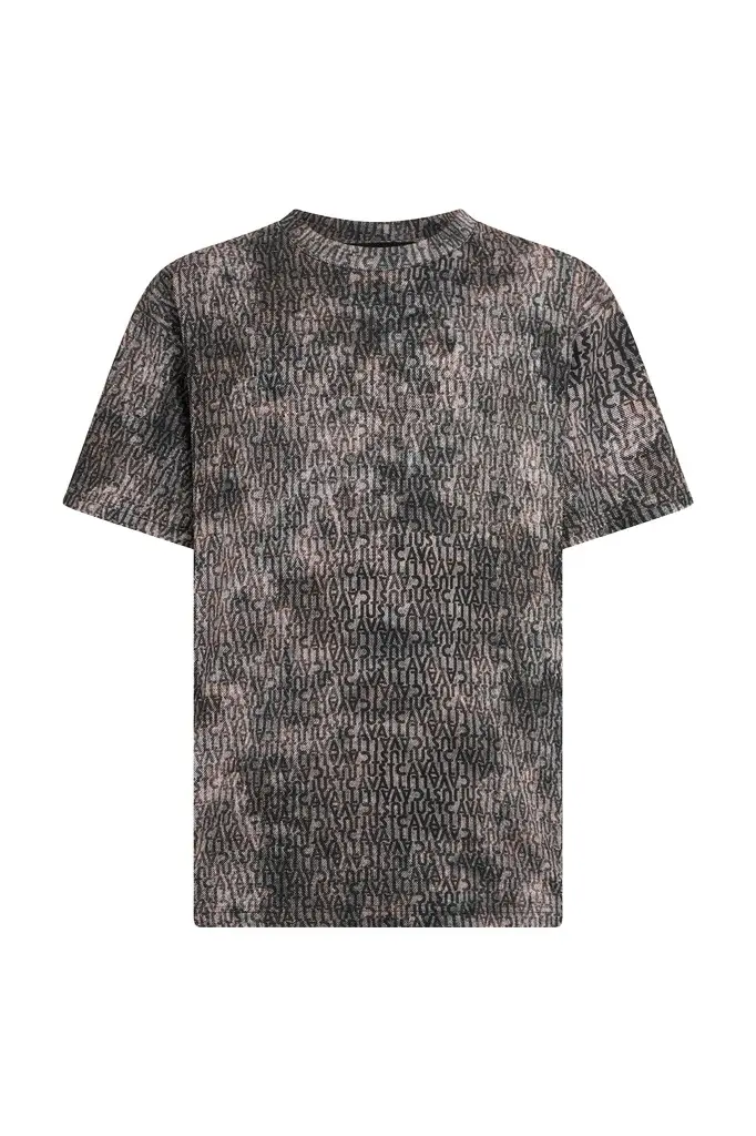 Roberto Cavalli Faded Effect T-Shirt with All-Over Lettering