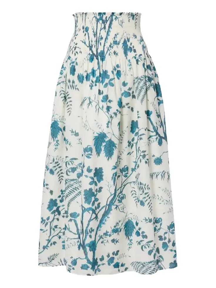 Floral cotton and linen midi skirt