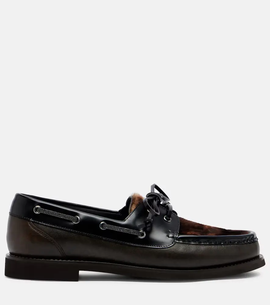 Brunello Cucinelli Monili calf hair-trimmed leather boat shoes | Thumbnail 2