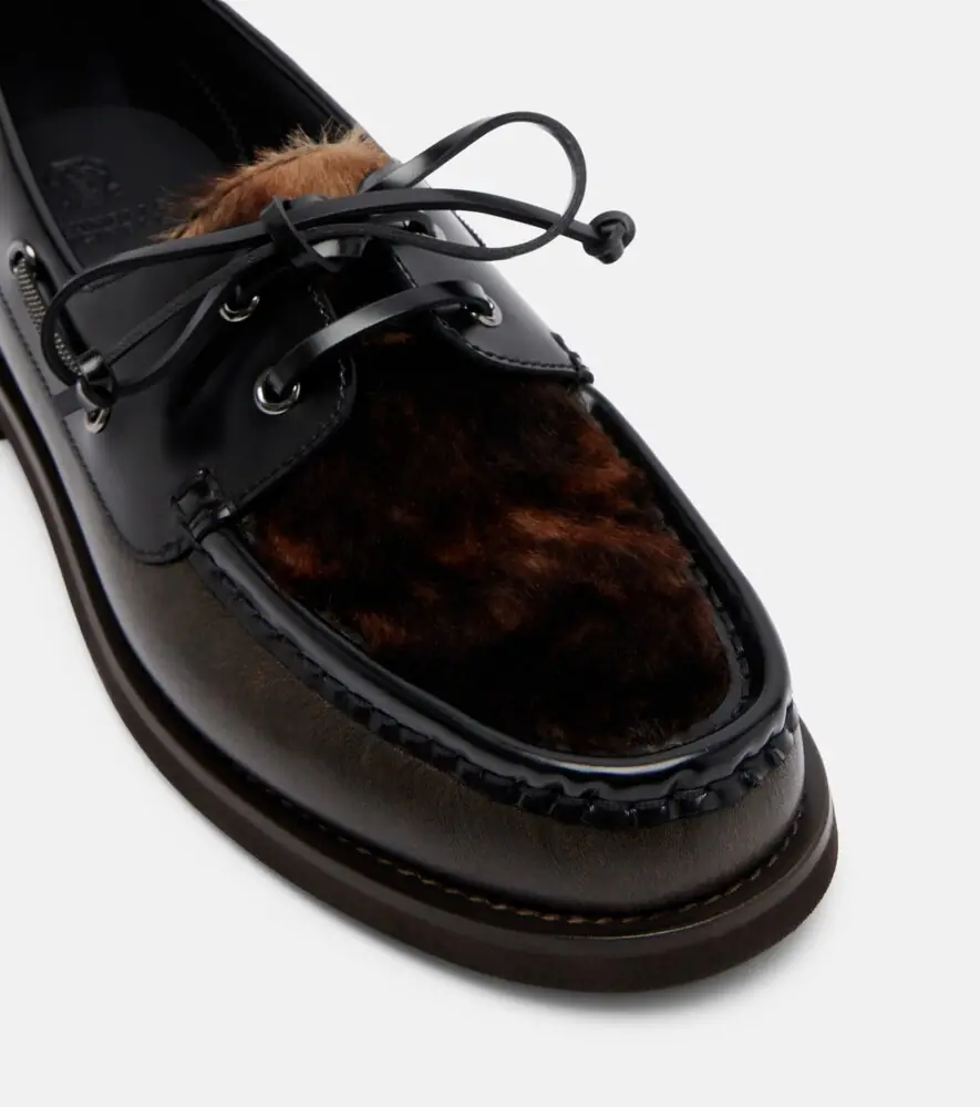 Brunello Cucinelli Monili calf hair-trimmed leather boat shoes | Thumbnail 4