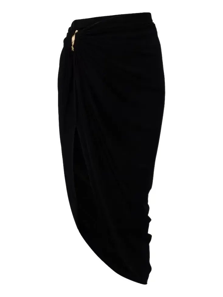 Draped asymmetric crêpe midi skirt