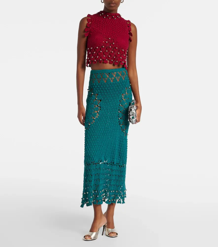 Rabanne Embellished crochet cotton midi skirt | Thumbnail 2 Rabanne Embellished crochet cotton midi skirt | Thumbnail 2