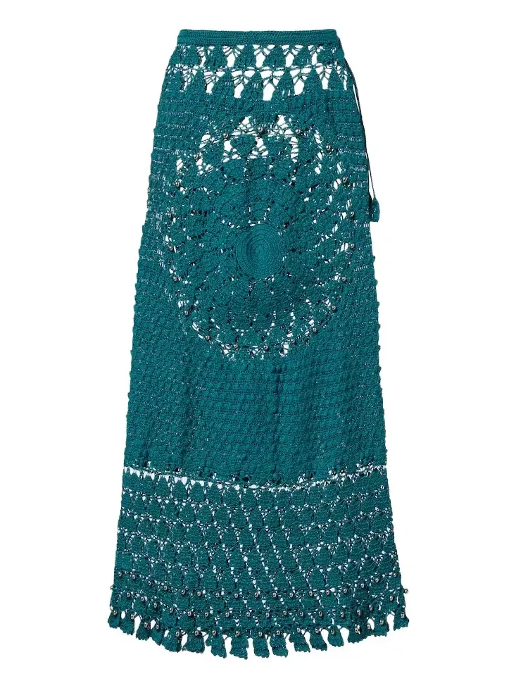 Embellished crochet cotton midi skirt Embellished crochet cotton midi skirt