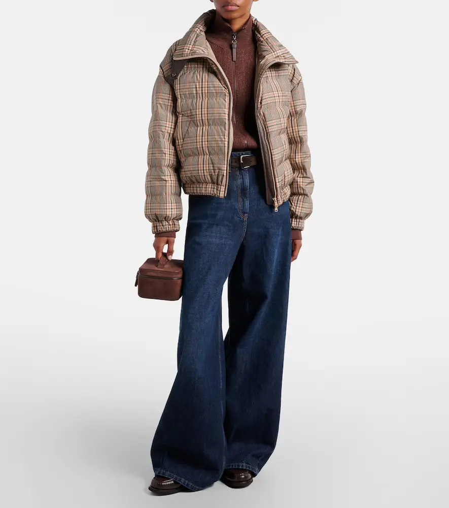 Brunello Cucinelli Checked leather-trimmed down jacket | Thumbnail 3 Brunello Cucinelli Checked leather-trimmed down jacket | Thumbnail 3