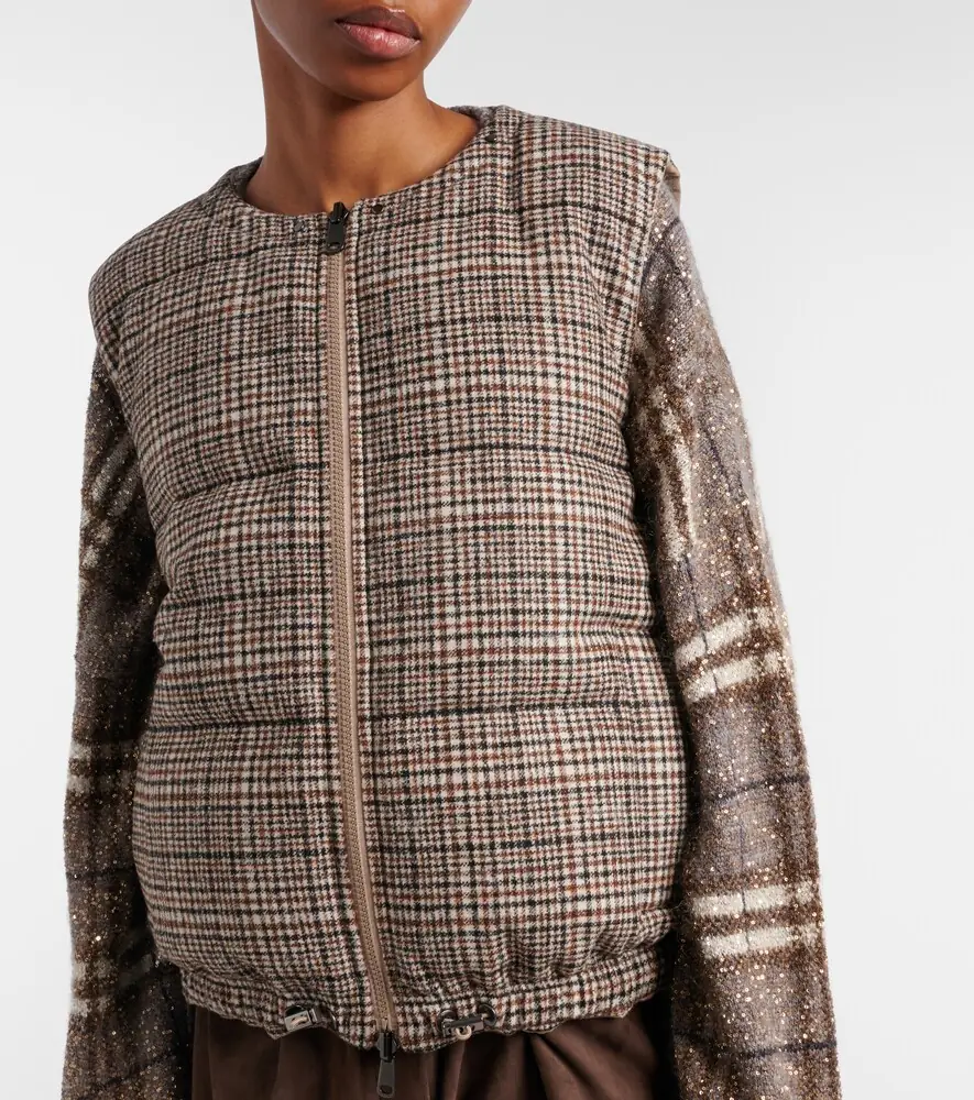 Brunello Cucinelli Checked leather-trimmed down vest | Thumbnail 2