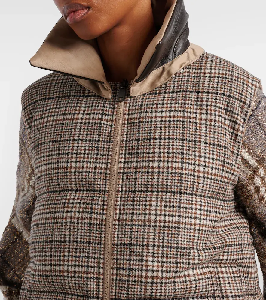 Brunello Cucinelli Checked leather-trimmed down vest | Thumbnail 3