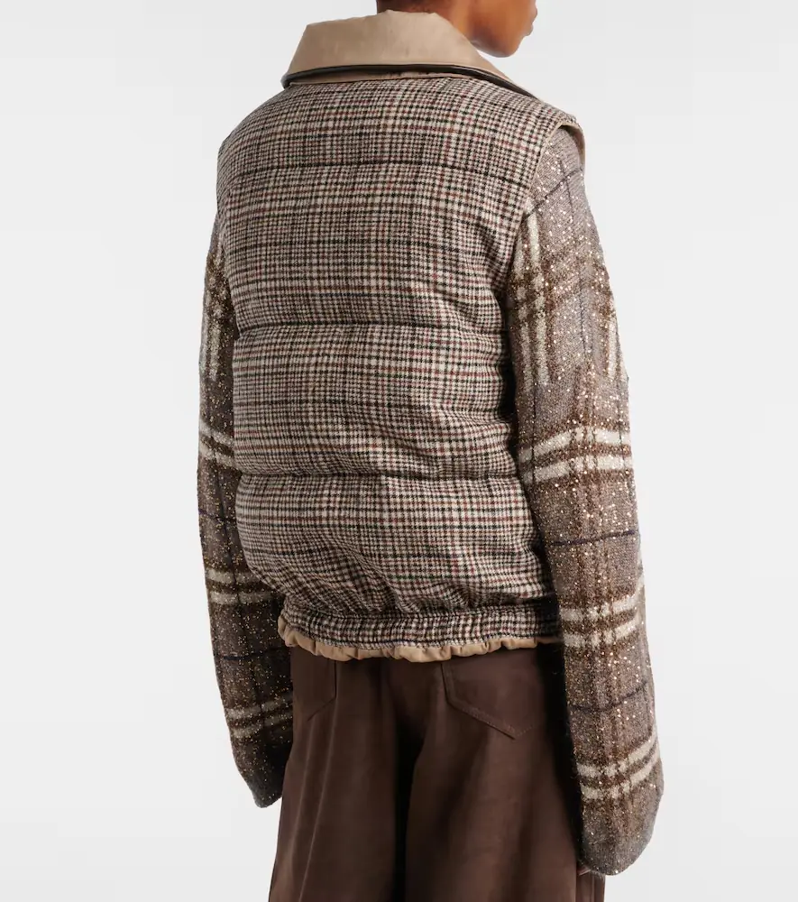 Brunello Cucinelli Checked leather-trimmed down vest | Thumbnail 4