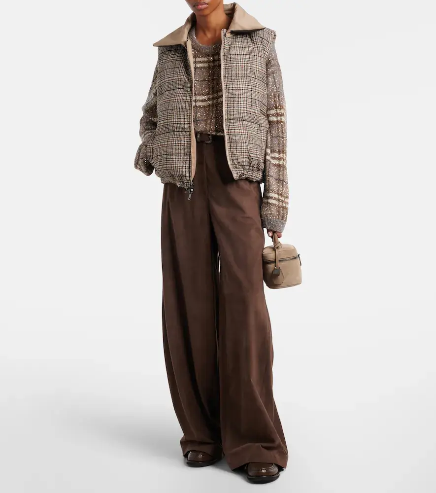 Brunello Cucinelli Checked leather-trimmed down vest | Thumbnail 5