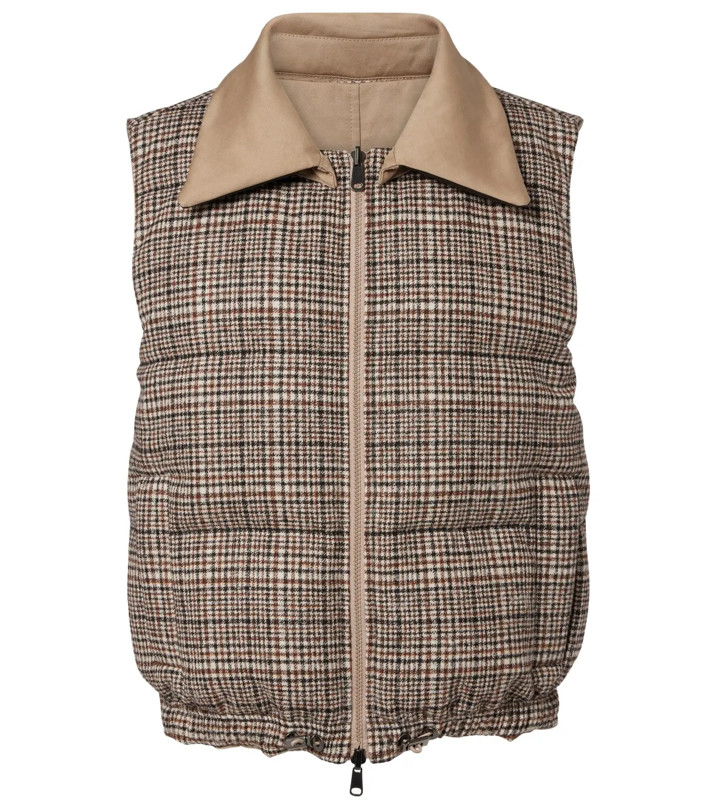 Brunello Cucinelli Checked leather-trimmed down vest