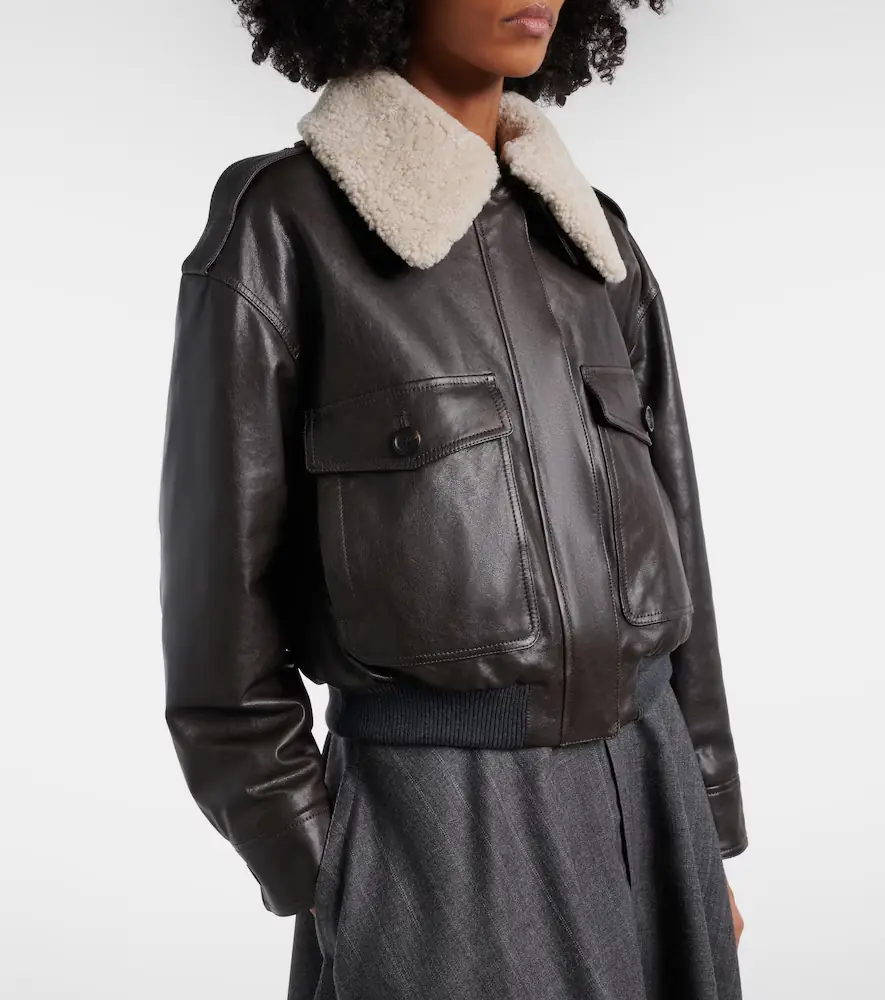 Brunello Cucinelli Shearling-trimmed leather bomber jacket | Thumbnail 6 Brunello Cucinelli Shearling-trimmed leather bomber jacket | Thumbnail 6