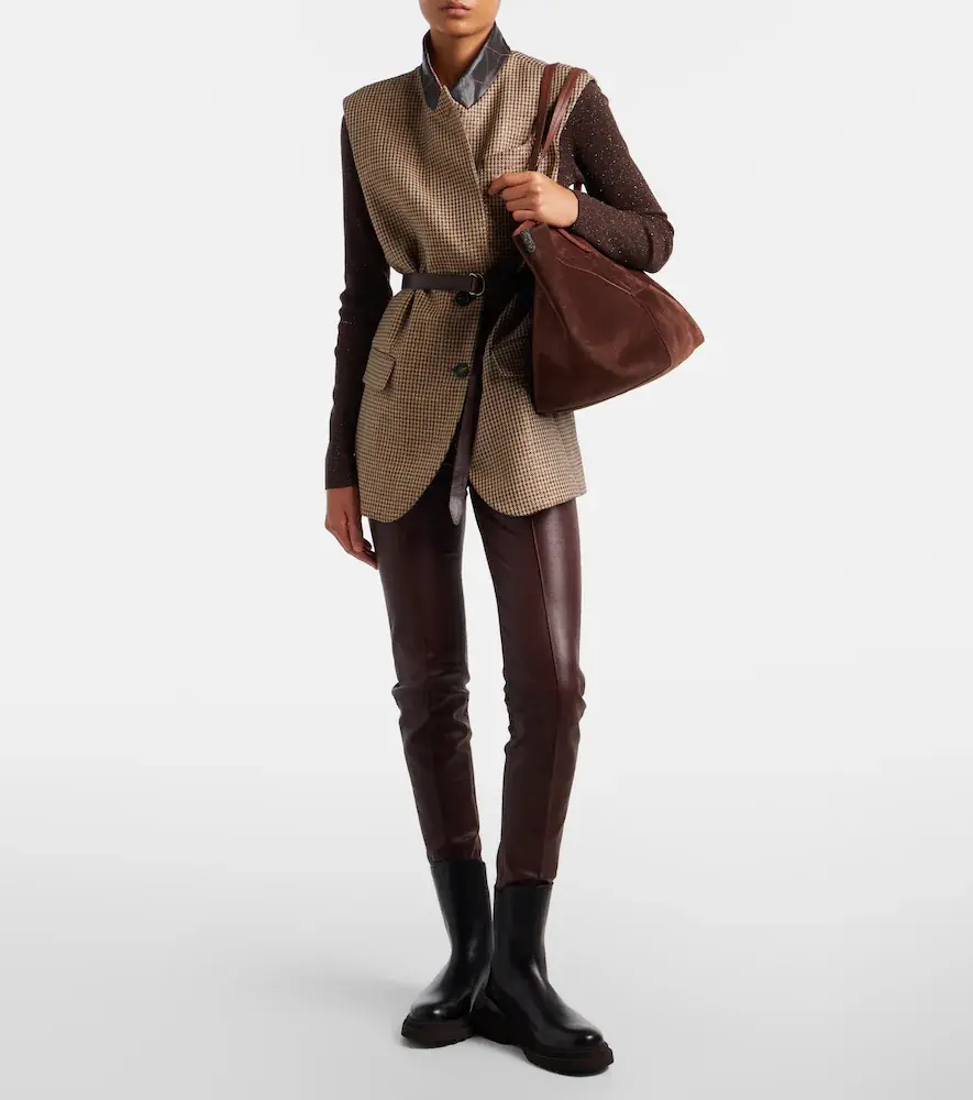 Brunello Cucinelli Wool-trimmed leather slim pants | Thumbnail 2