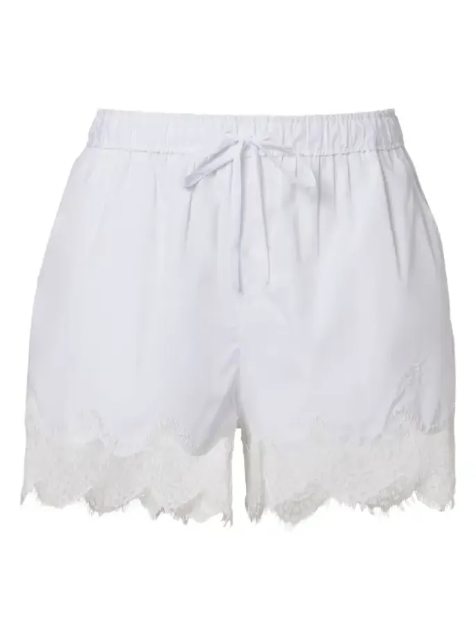 Lace-trimmed cotton shorts