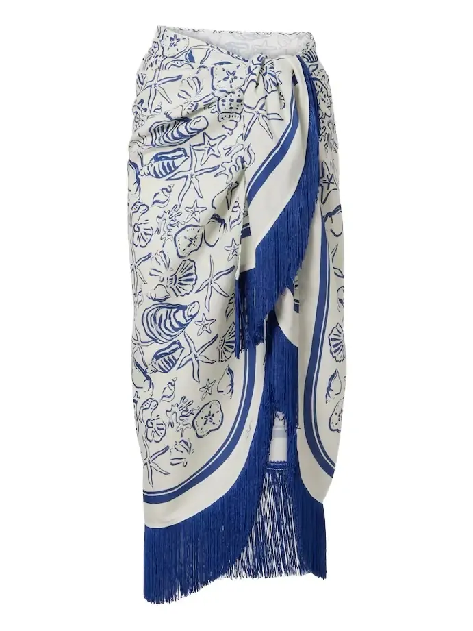 Fringed printed linen-blend beach cover-up Fringed printed linen-blend beach cover-up