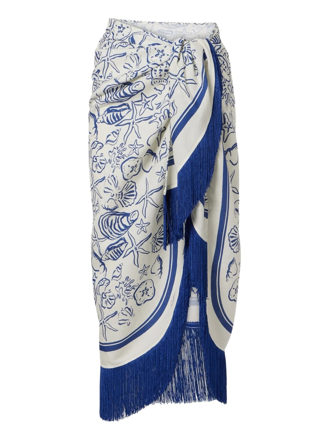Fringed printed linen-blend beach cover-up Fringed printed linen-blend beach cover-up