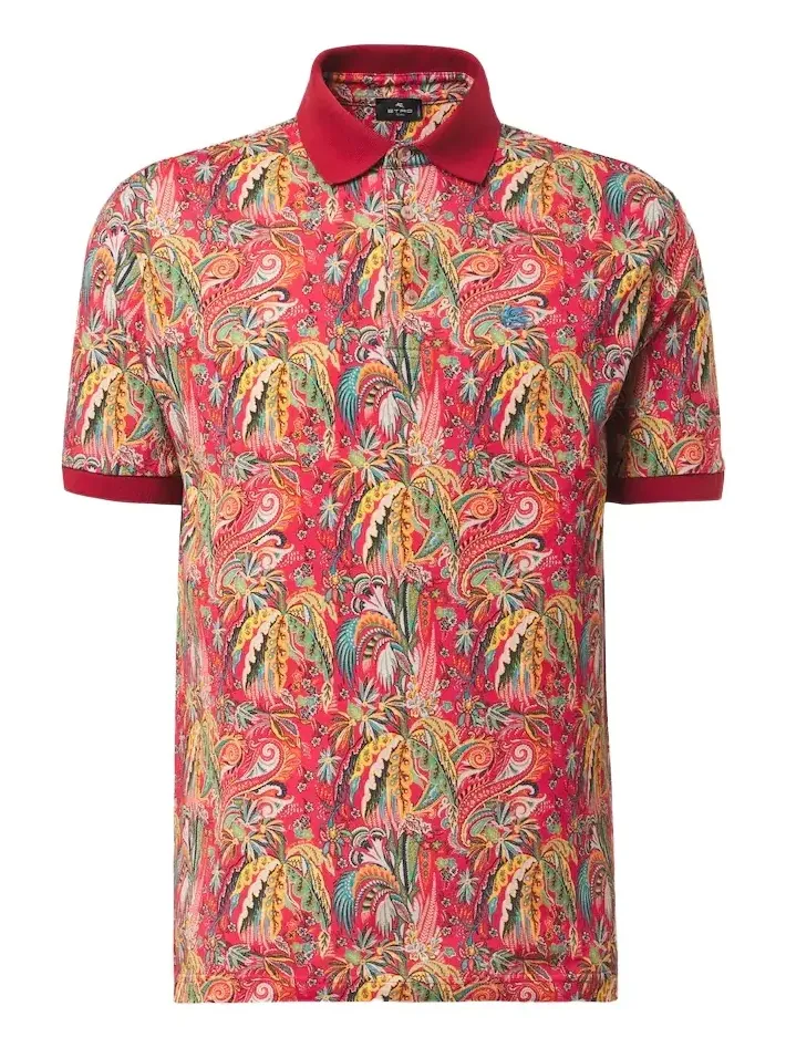 Paisley cotton piqué polo shirt