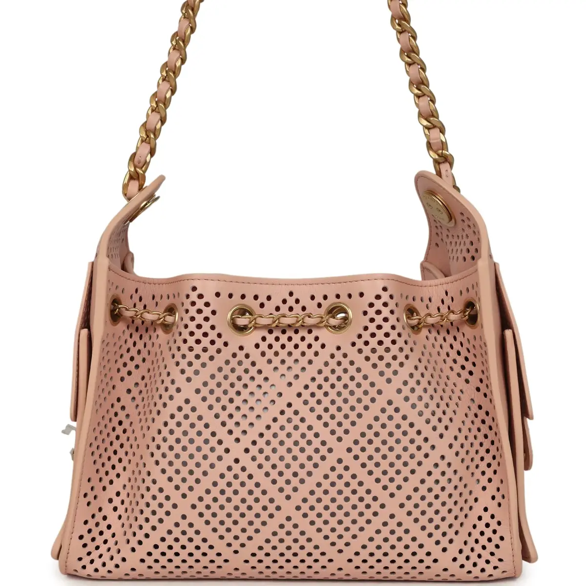 Chanel Chanel Mini 25 Hobo Bag Light Pink Perforated Calfskin Antique Gold Hardware | Thumbnail 4 Chanel Chanel Mini 25 Hobo Bag Light Pink Perforated Calfskin Antique Gold Hardware | Thumbnail 4