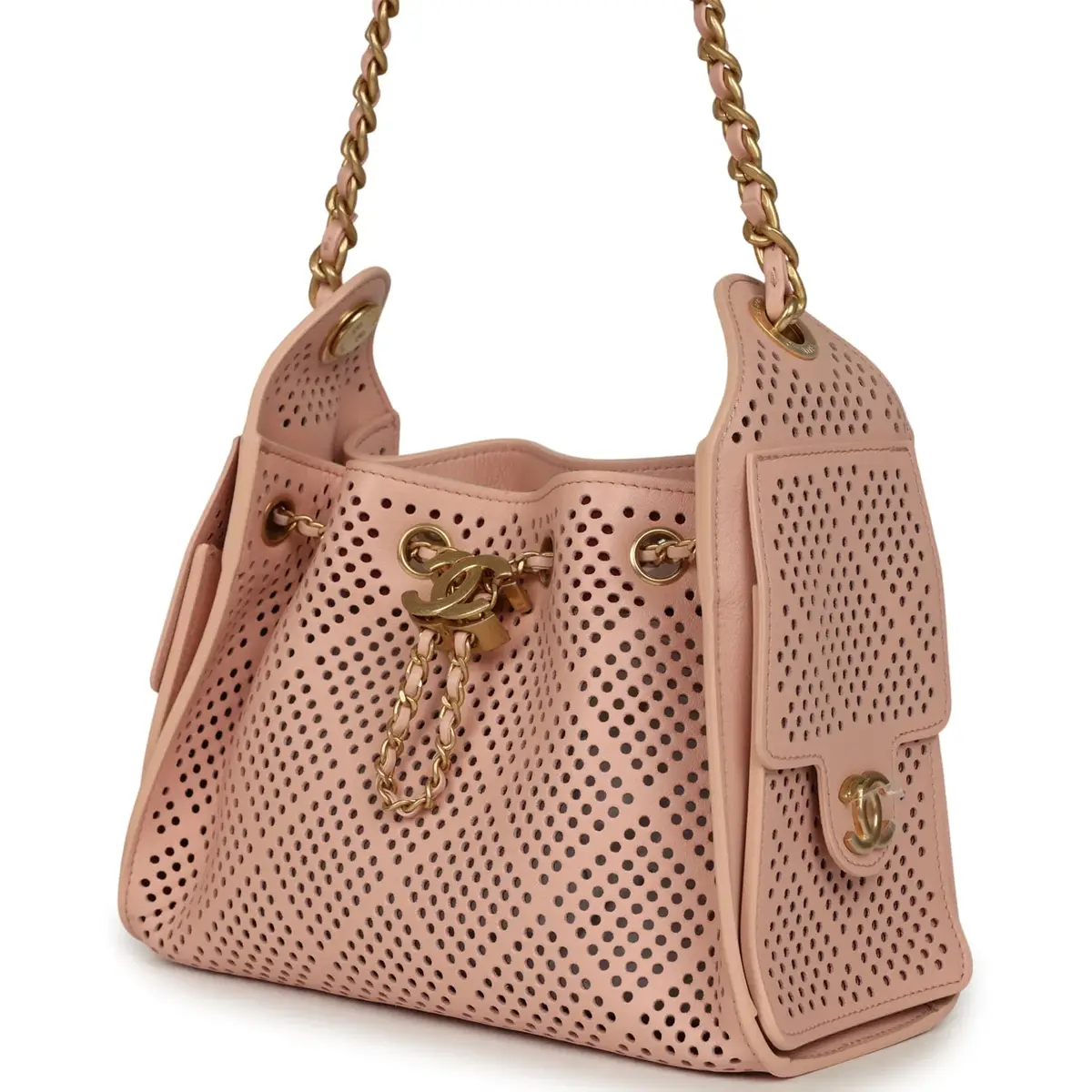 Chanel Chanel Mini 25 Hobo Bag Light Pink Perforated Calfskin Antique Gold Hardware | Thumbnail 5 Chanel Chanel Mini 25 Hobo Bag Light Pink Perforated Calfskin Antique Gold Hardware | Thumbnail 5