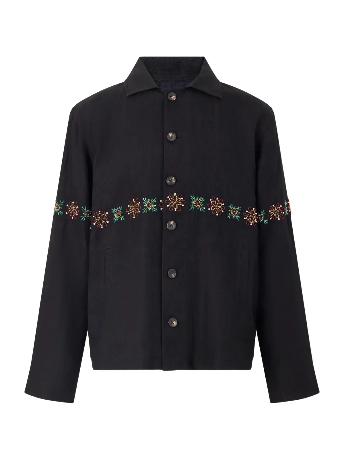 Embroidered Linen Shirt - Men Embroidered Linen Shirt - Men