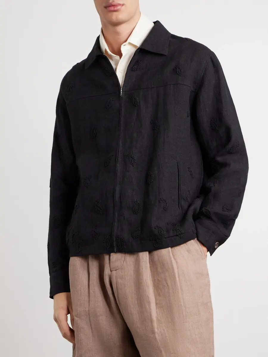 Kartik Research Embellished Linen Blouson Jacket - Men | Thumbnail 3 Kartik Research Embellished Linen Blouson Jacket - Men | Thumbnail 3