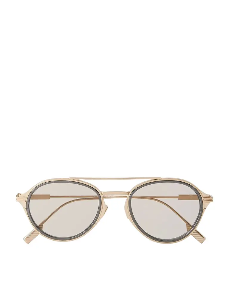 Double-Bridge Aviator-Style Two-Tone Titanium Sunglasses - Men Double-Bridge Aviator-Style Two-Tone Titanium Sunglasses - Men