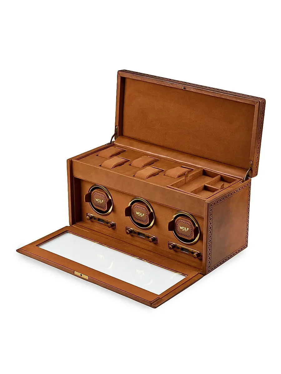 Wolf Designs Brogue Triple Watch Winder Storage Box | Thumbnail 2