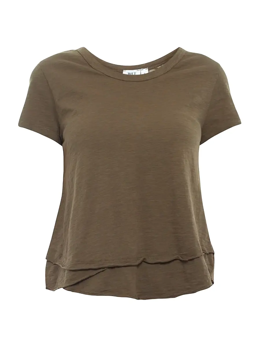 Wilt Women's Short Sleeve Mock Layer T-Shirt - Dark Olive | Image 1 Wilt Women's Short Sleeve Mock Layer T-Shirt - Dark Olive | Image 1