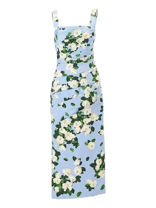 Women's Cabana Floral Draped Thick-Strap Cotton-Blend Midi-Dress Women's Cabana Floral Draped Thick-Strap Cotton-Blend Midi-Dress