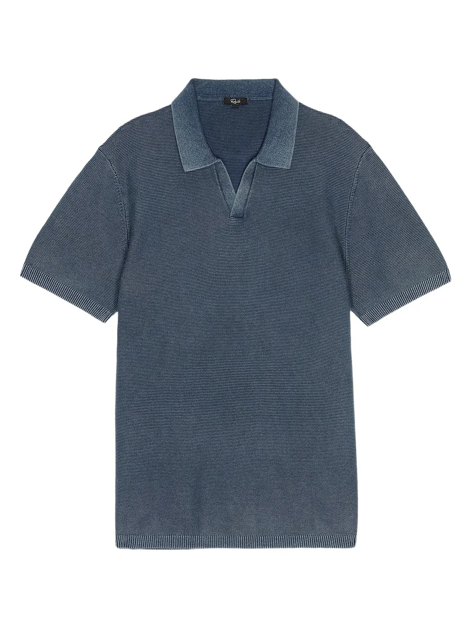Men's Baker Cotton Johnny Collar Polo Shirt Men's Baker Cotton Johnny Collar Polo Shirt