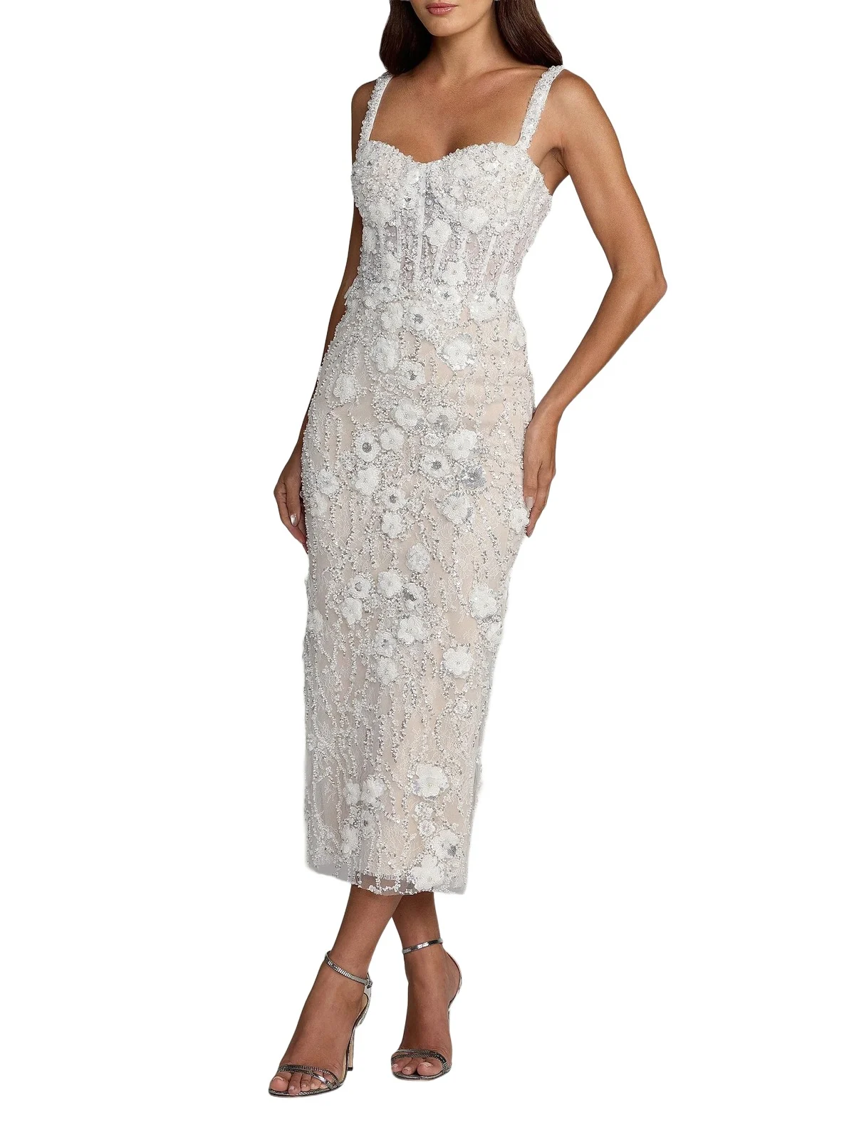 Women's Beaded Embroidery Fitted Midi-Dress Women's Beaded Embroidery Fitted Midi-Dress