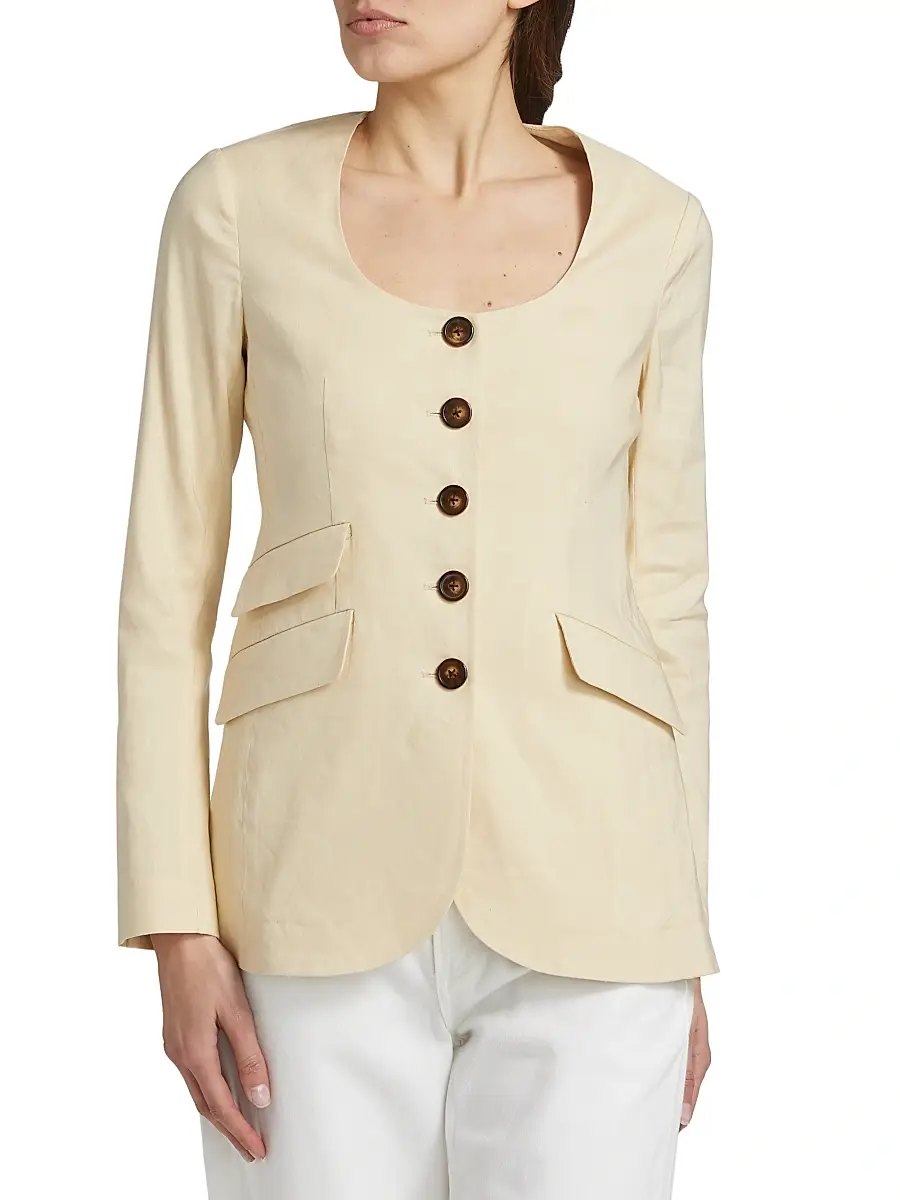 rag & bone Women's Roslyn Collarless Linen-Blend Blazer | Thumbnail 3 rag & bone Women's Roslyn Collarless Linen-Blend Blazer | Thumbnail 3