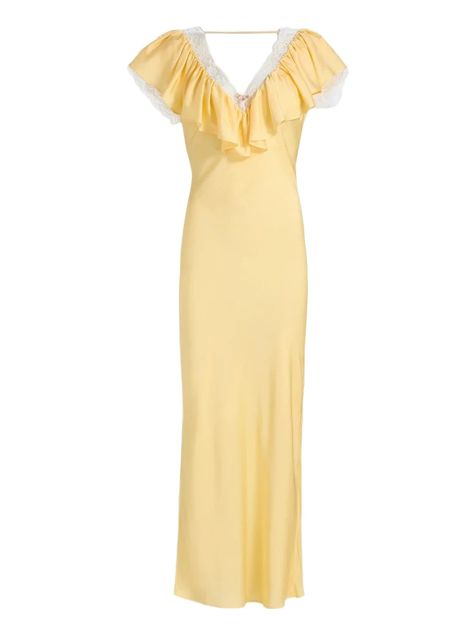 Women's Gracie Lace Silk-Blend Ruffle Maxi Dress